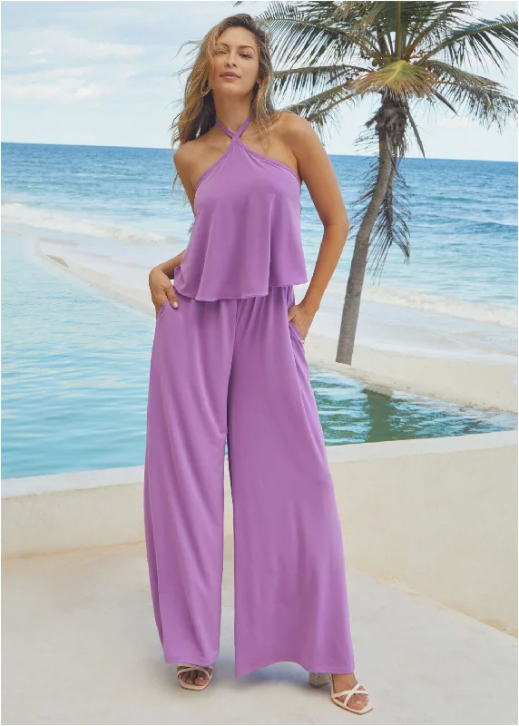  Modern Women's ApparelCross Neck Jumpsuit - Purple