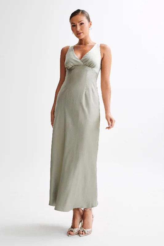  Charming Women's Clothes For Special EventsMeghan Satin Maxi Dress - Sage