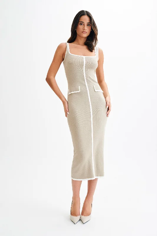  Fashionable Women's OutfitEimear Contrast Knit Midi Dress - Taupe & Ivory