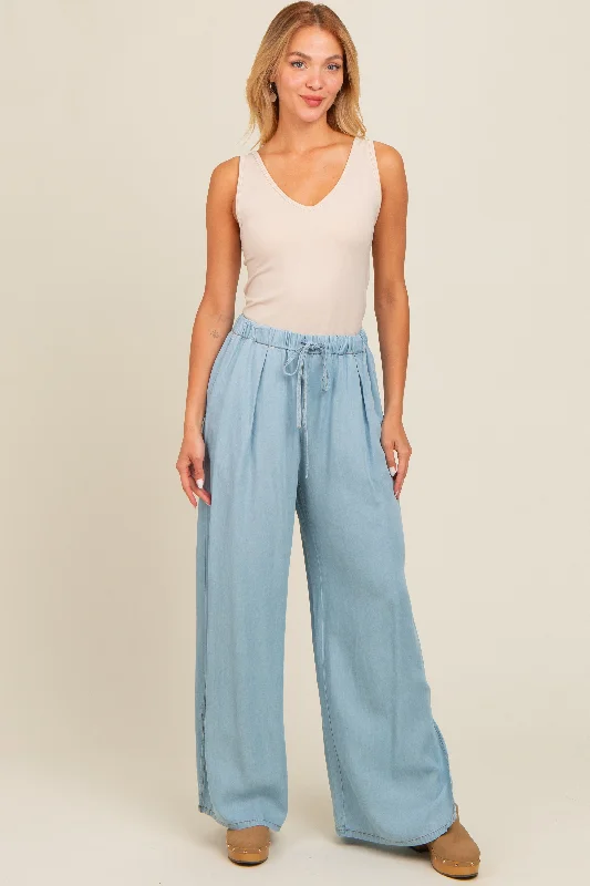  Comfortable Lounge ClothingLight Blue Chambray Wide Leg Drawstring Pants