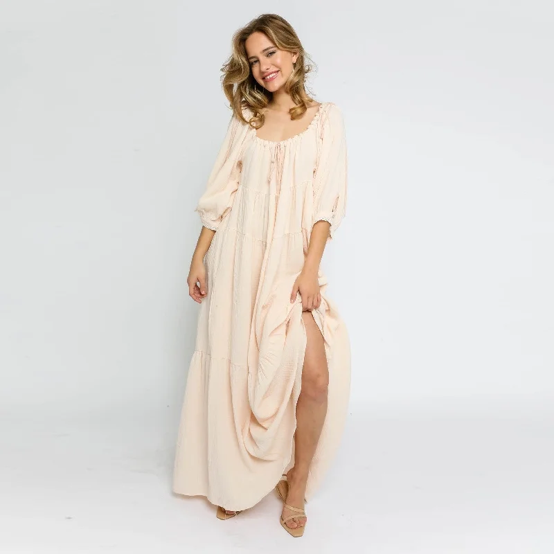  Women's Romantic OutfitGoddess Babydoll Maxi Dress (Blush)