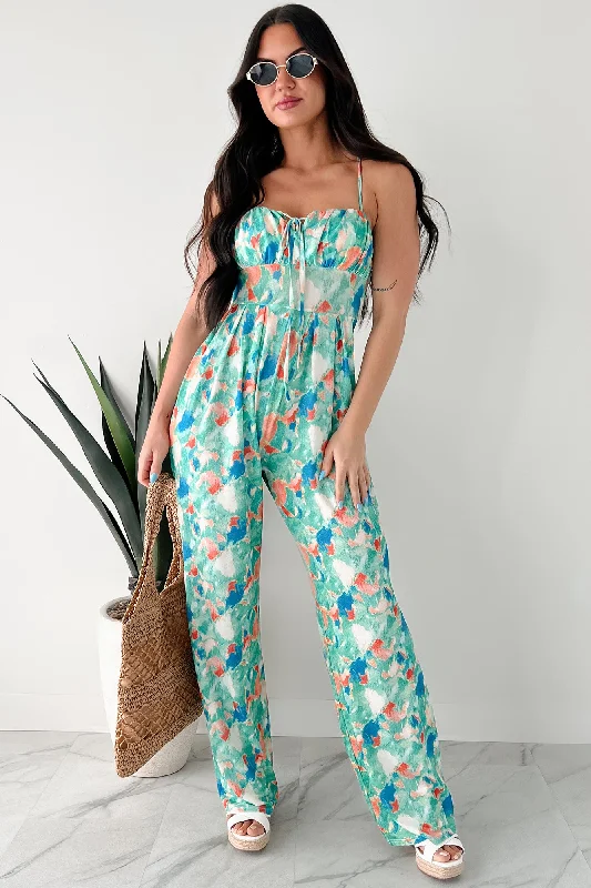  The Latest Fashion TrendsStep Into Stillness Watercolor Print Jumpsuit (Green)