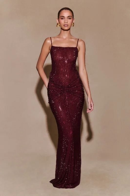  Season OfferRoisin Diamante Satin Maxi Dress - Mahogany