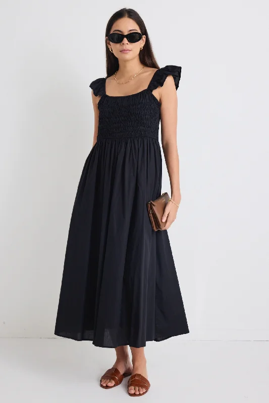  Women's Evening ClothesBonbon Black Flutter Sleeve Midi Dress