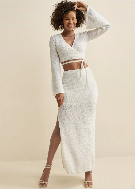  Women's Active ClothingTwo-Piece Sweater Dress - Off White