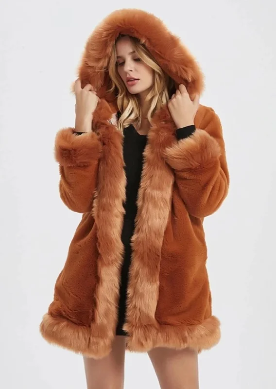  Women's Trendy Casual OutfitWomens Hooded Faux Fur Collar Coat