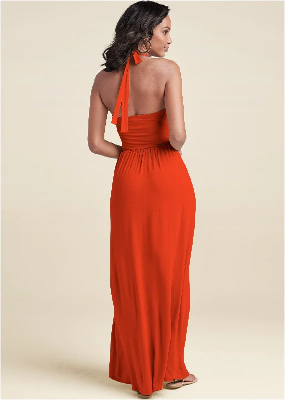  Women's Outerwear GarmentsHigh Neck Maxi Dress - Tangerine Tango