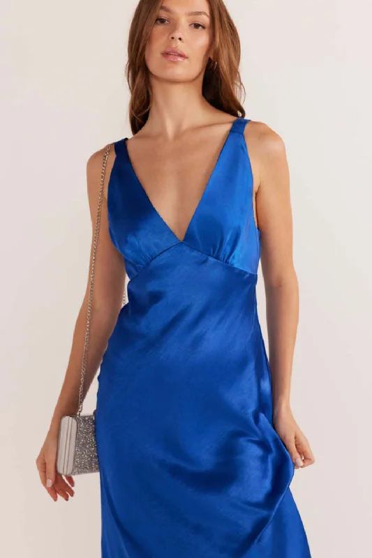  Women's Date Night OutfitAoki Sapphire Bias Slip Satin Midi Dress