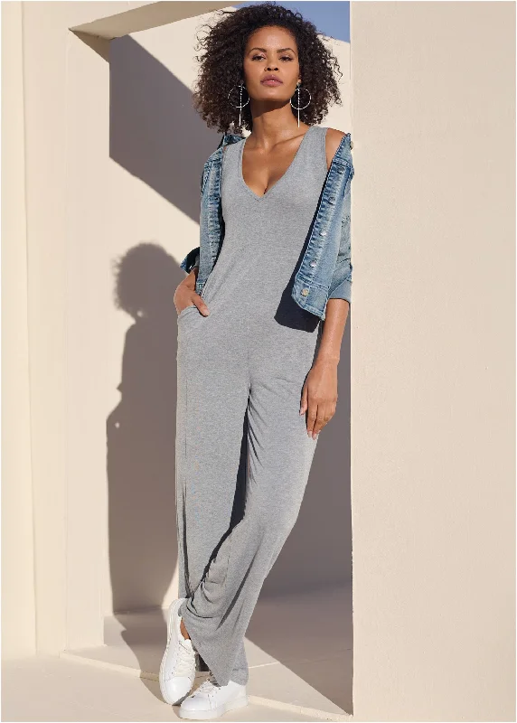  Women's GarmentsRelaxed V-Neck Jumpsuit - Heather Grey