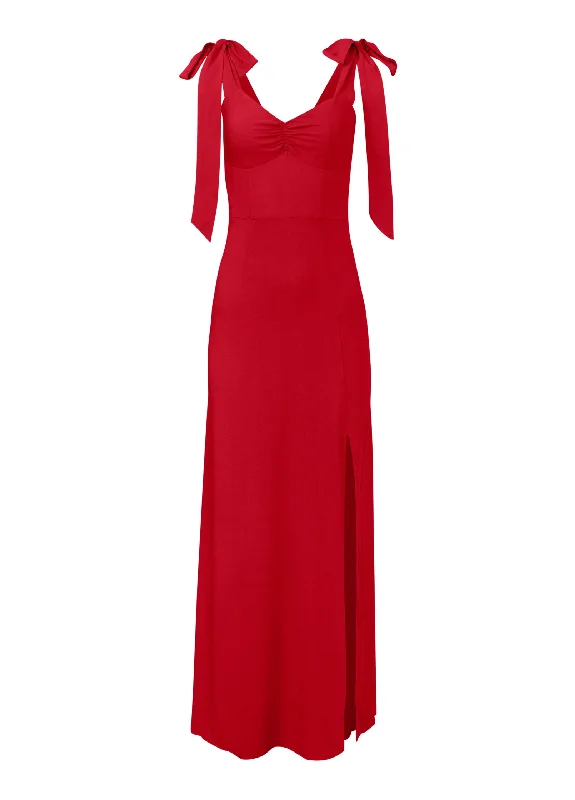  Sustainable Women's ClothingTie Shoulder Maxi Dress - Red