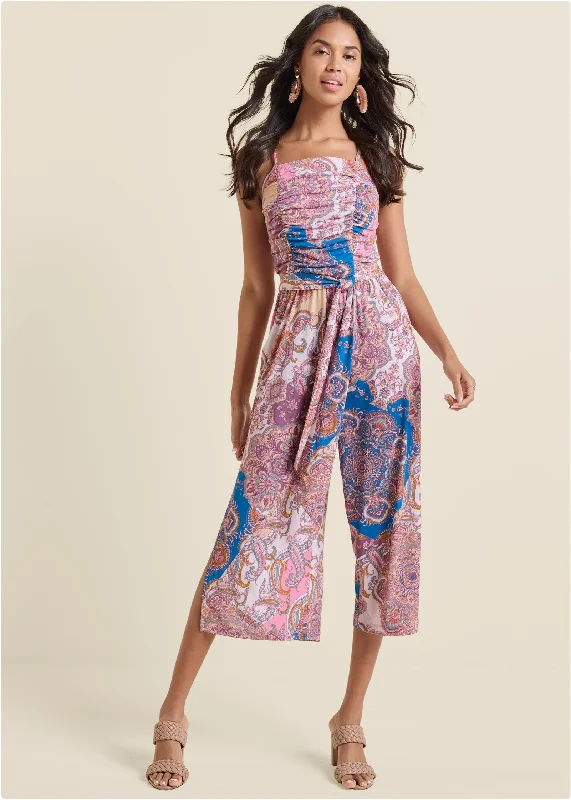  Women's Clothes For WorkPaisley Print Jumpsuit - Pink Multi