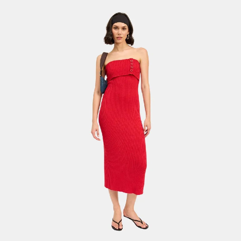  Step Ahead, Lead The TrendFold Over Ribbed Tube Dress (Red)