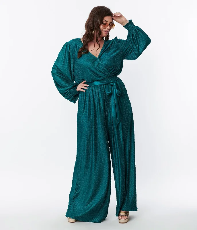  Fashionable Comfort PromotionsTeal Satin Textured Jumpsuit