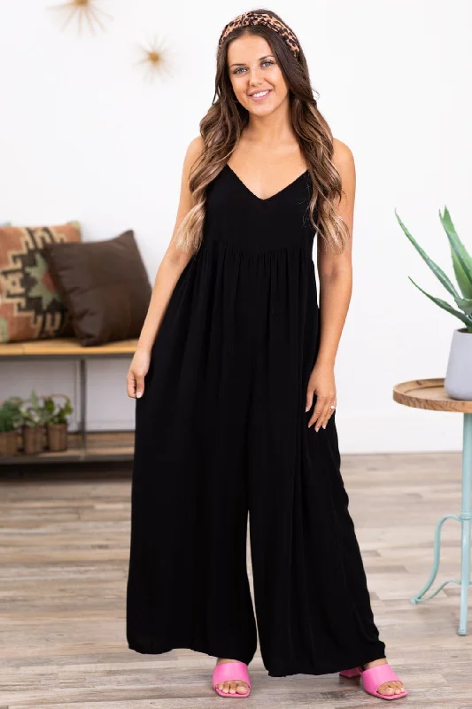  Romantic Chic DealsBlack Wide Leg V-Neck Jumpsuit