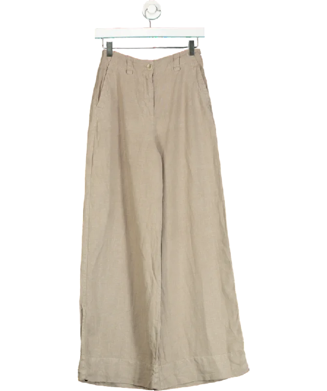  Women's Formal Event OutfitREISS Beige Linen Wide Leg Garment Dyed Trousers UK 4