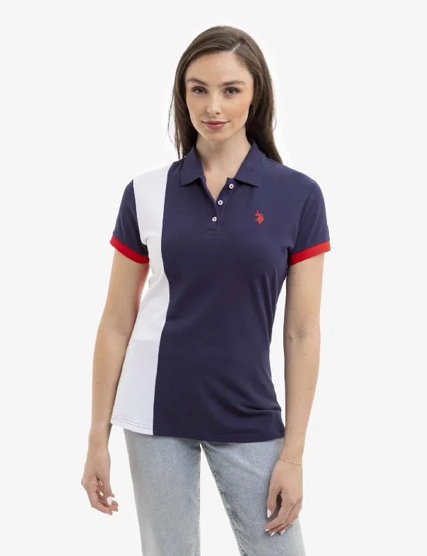  Women's Luxury ApparelPIECED STRIPE POLO SHIRT