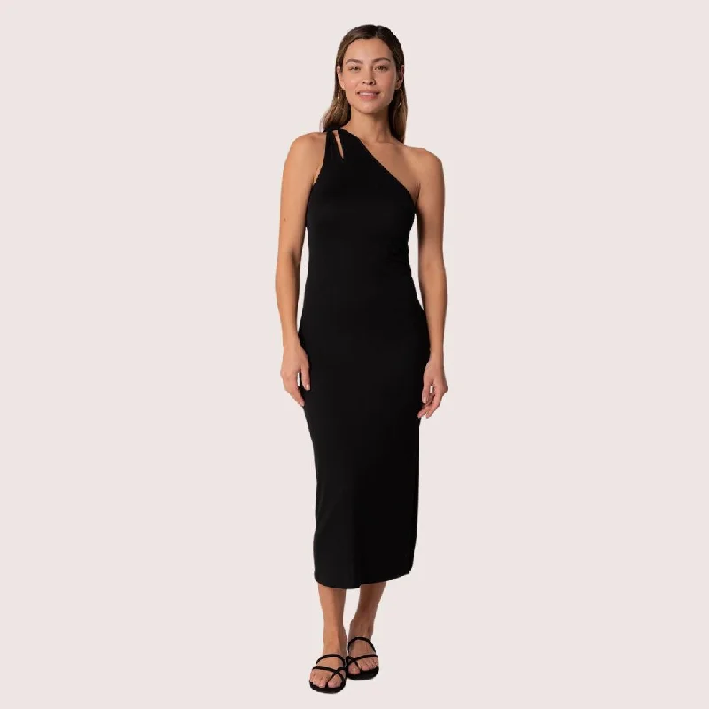  Women's Relaxed OutfitMyra One Shoulder Midi Dress (Black)