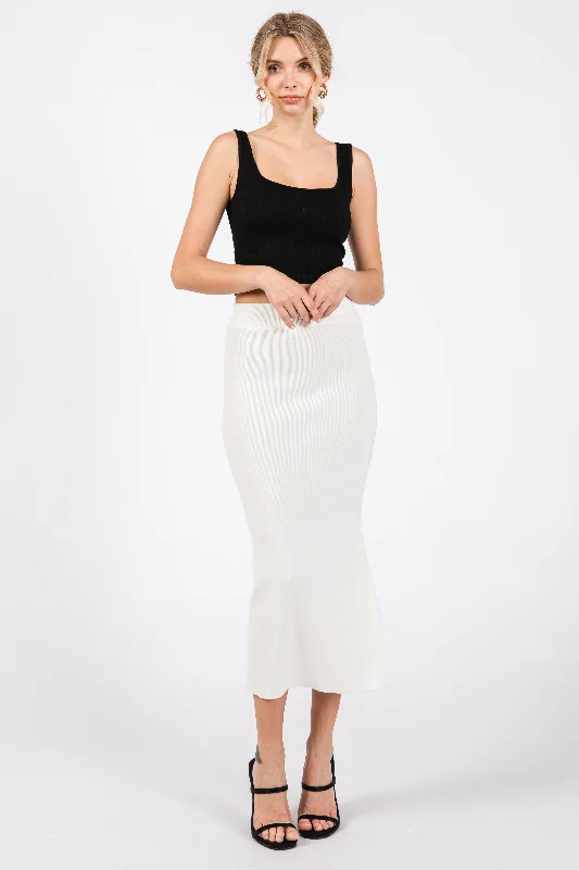  Women's Outdoor AttireIvory Rib Knit Midi Skirt