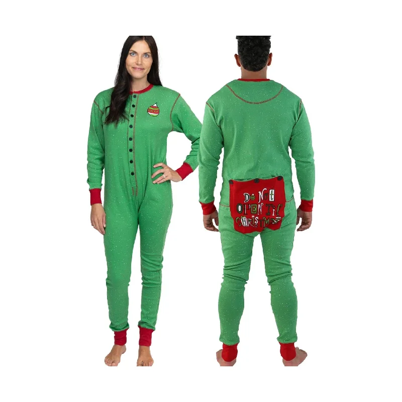  Women's Comfortable Lounge AttireLazy One Don't Open Till Christmas Adult Onesie Flapjack - Green FINAL SALE