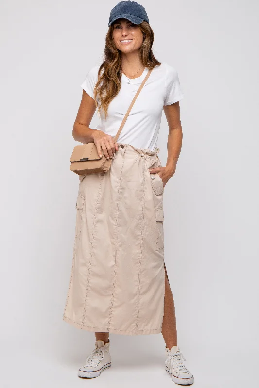  Comfortable Women's ClothingBeige Cargo Cinched Midi Skirt