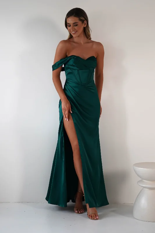  Final SaleNicolette Soft Satin Maxi Gown | Emerald Green