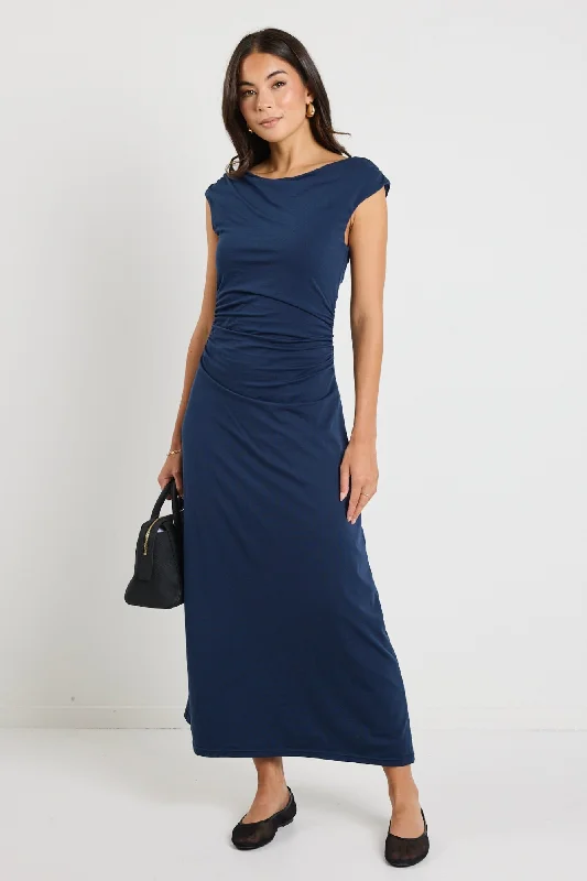  Women's Professional AttireEquator Navy Jersey Rouched Midi Dress