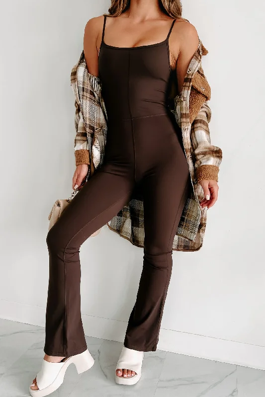  Affordable Trendy Clothes For WomenRoaming The City Flared Leg Cami Jumpsuit (Dark Chocolate)