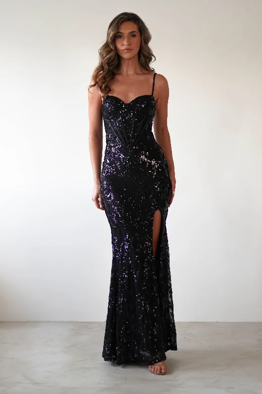  Women's Relaxed ClothesIsabel Sequin Corset Gown | Black