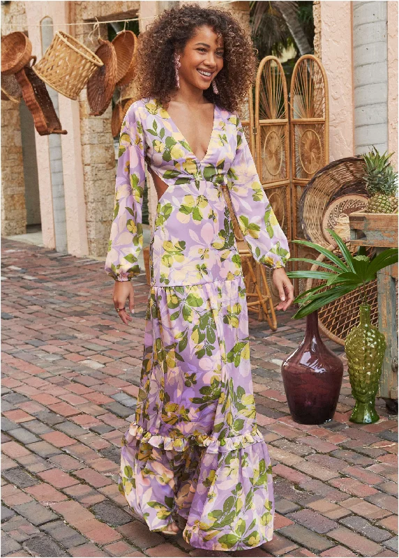  Affordable Women's ApparelSherbet Satin Maxi Dress - Fathoms Below Floral