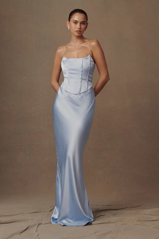  Women's Contemporary ApparelHarlow Satin Strapless Maxi Dress - Cornflower Blue