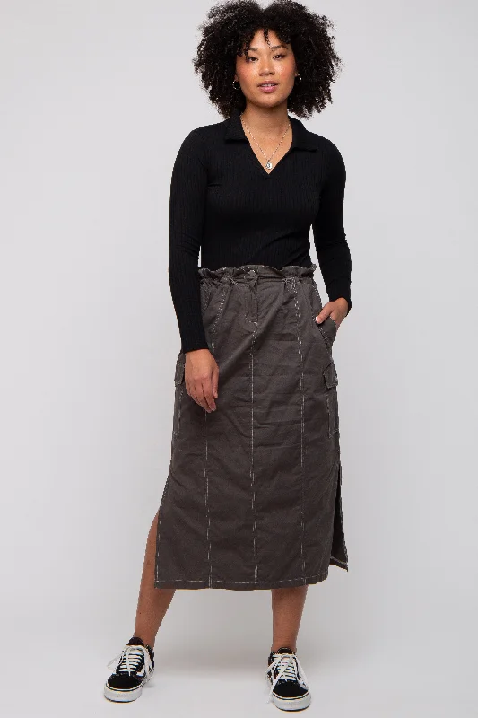  Women's Relaxed ClothesCharcoal Cargo Cinched Midi Skirt