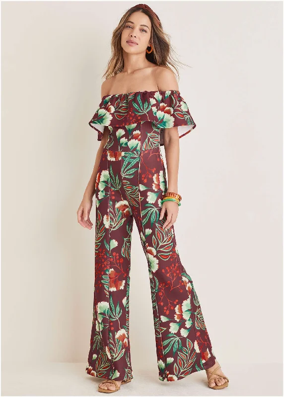  Women's ClothingOff The Shoulder Jumpsuit - Lake Botanical