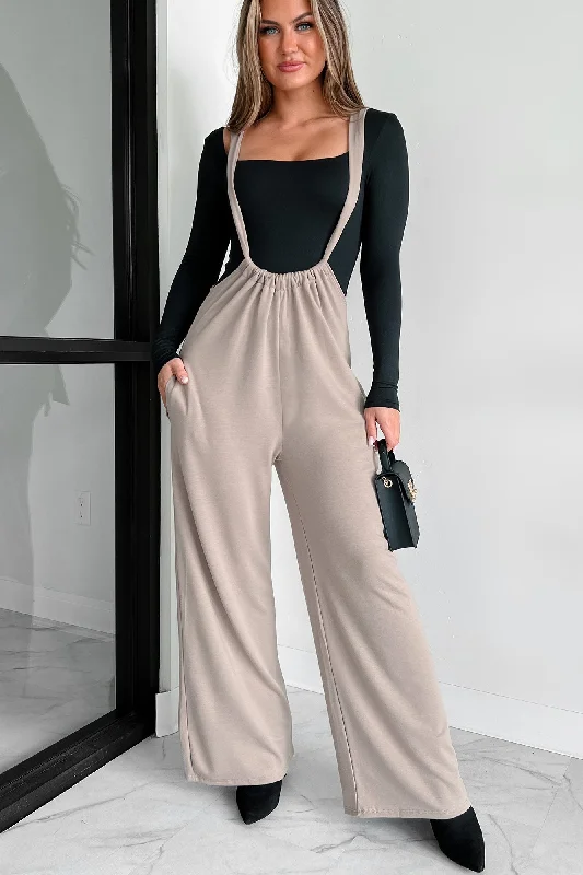  Luxury Women's ClothesMessage Received Wide Leg Suspender Jumpsuit (Mocha)