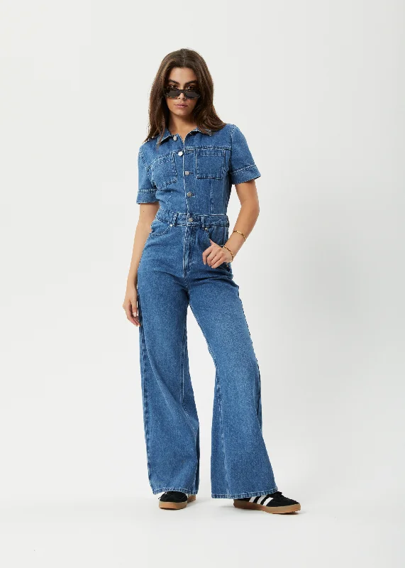  Season OfferAFENDS Womens Miami - Denim Flared Jumpsuit - Authentic Blue