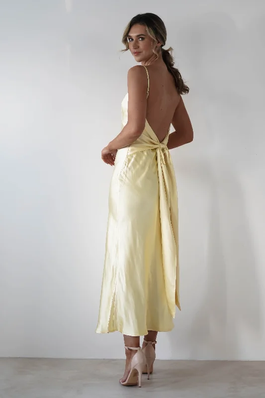  Ride The Style WaveHermie Silky Satin Maxi Dress | Lemon