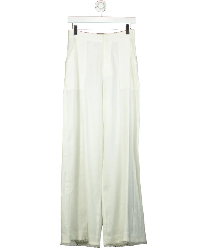  Unleash Your FashionKivari White Frill Trim Linen Look Trouser UK 8