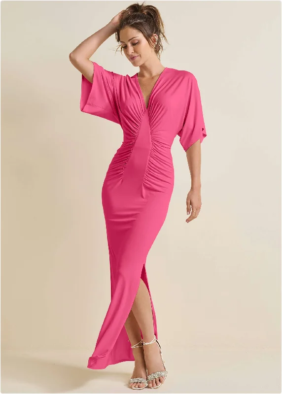  Women's Functional Apparel For Outdoor ActivitiesDrape Sleeve Maxi Dress - Hot Pink