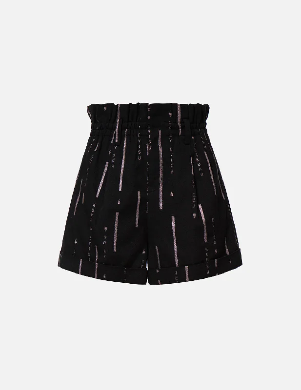  Women's Night-Out OutfitLogo Stripe Glitter Print Paper Bag Shorts