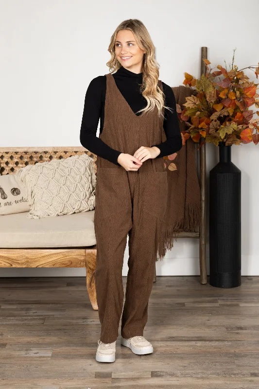  Mega SalesMocha Corduroy Jumpsuit With Pockets