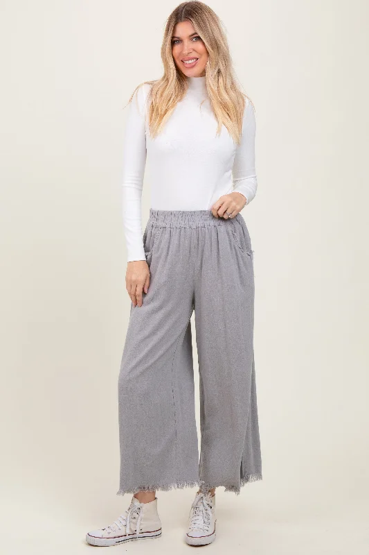  Explore What'S NewGrey Linen Frayed Hem Crop Pants