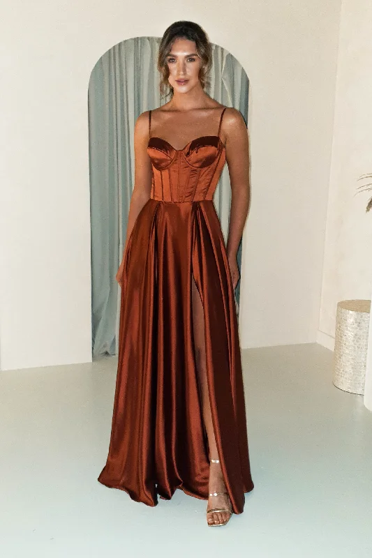  Trend Forward ThreadsGeorgia Soft Satin Maxi Gown | Rust