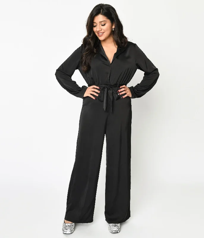  Vintage-Modern Style OffersBlack Satin Tie Waist Jumpsuit