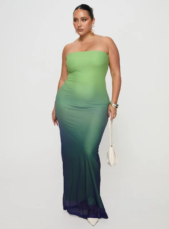  Fresh Fashion DiscountsStolen Love Strapless Maxi Dress Blue / Green Ombre Curve