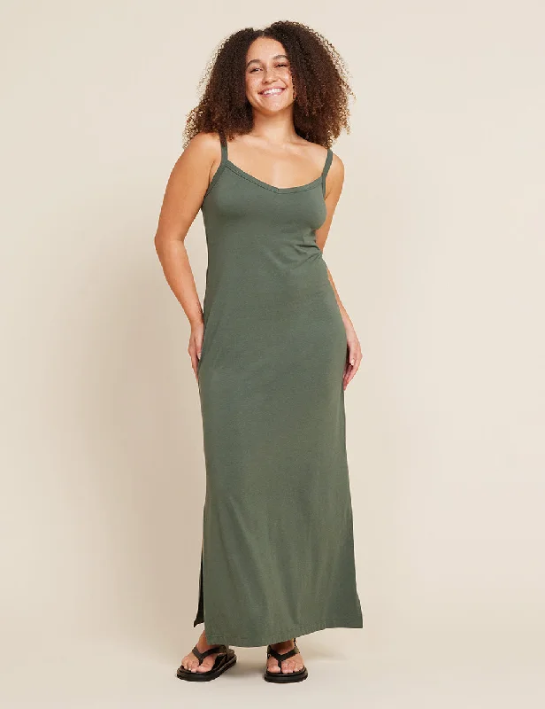  Women's Elegant Evening OutfitV-Neck Slip Dress - Moss