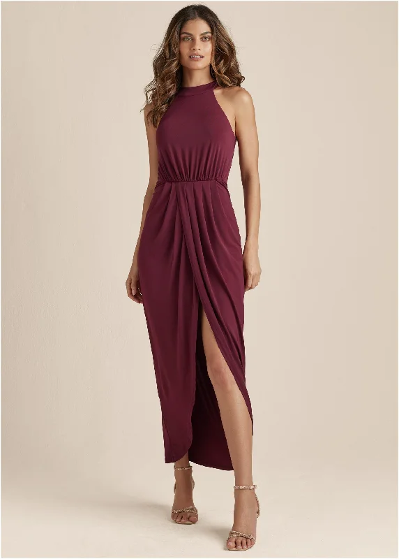  Women's Everyday AttireDrape Maxi Dress - Wine