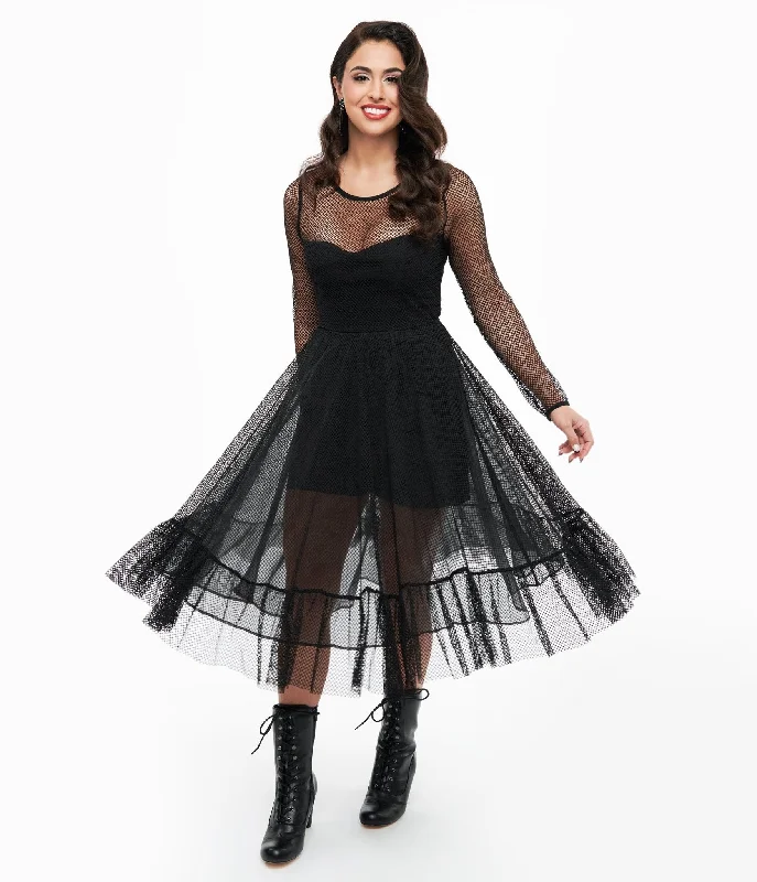  Limited Stock, Big SaleBlack Fishnet Ruffle Dress & Built-in Romper