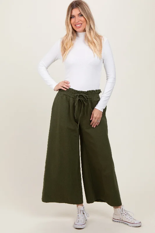  Women's Clothes And GarmentsOlive Flowy Cropped Pant