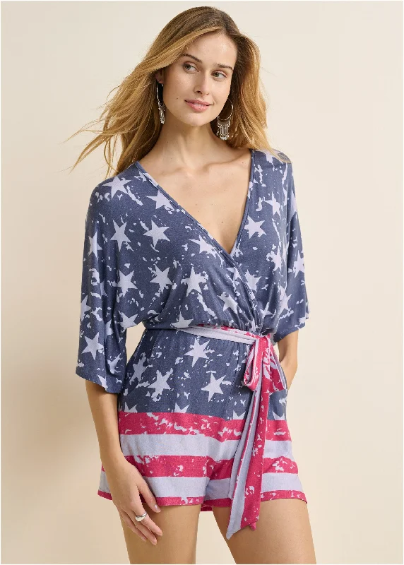  Women's Clothes And ApparelAmericana Romper  - Blue Multi