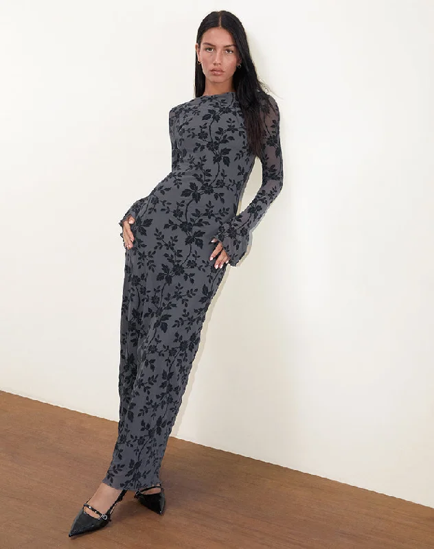  Elegant Fashion OffersSlokya Long Sleeve Maxi Dress in Vine Floral Flock Ocean Storm