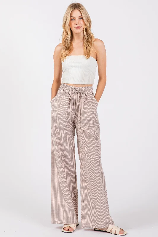  Season OfferLight Taupe Striped Drawstring Wide Leg Pants